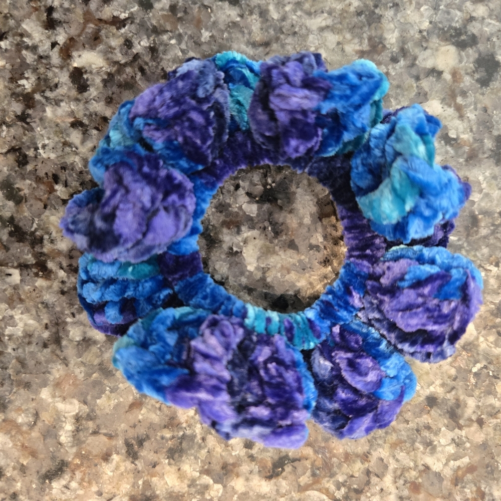 Velvet Crochet Blue Scrunchie - Picture 2 of 2